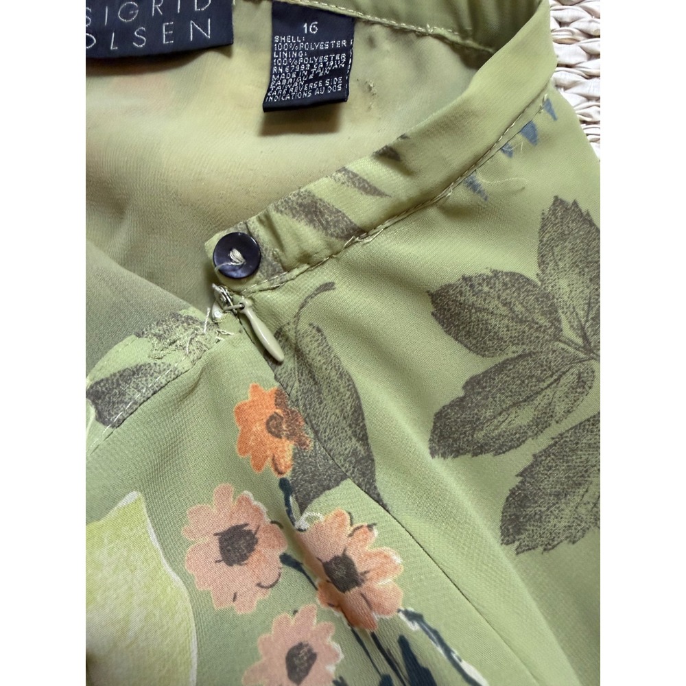 Sigrid Olsen Vintage Green Floral cottagecore Maxi Skirt Chiffon Lined Size 16 - Picture 6 of 6